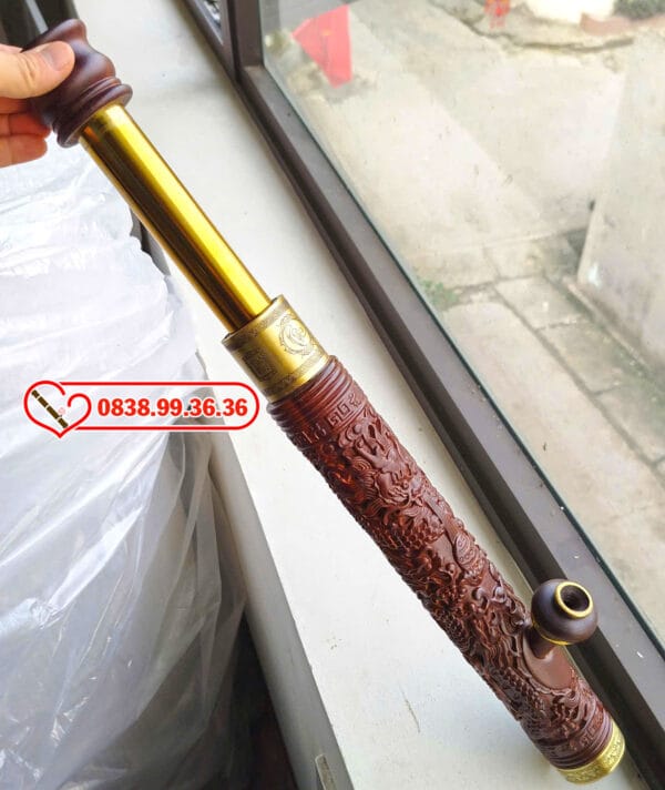 Điếu Rút Gỗ Mun Rồng Phượng 45cm