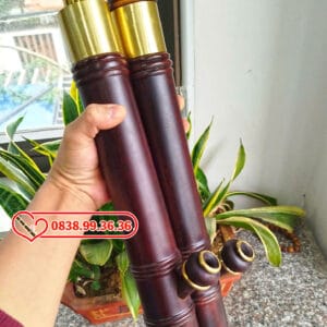 Điếu Cày Mini Gỗ Mun Hoa 45cm Bọc Đồng Trơn M52