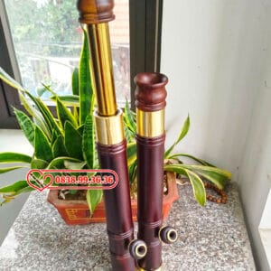 Điếu Cày Mini Gỗ Mun Hoa 45cm Bọc Đồng Trơn M52