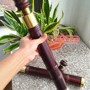 Điếu Cày Mini Gỗ Mun Hoa 45cm Bọc Đồng Trơn M52