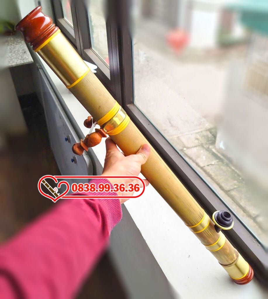 Điếu Cày Nứa 70cm Bọc Đồng Trơn Miệng Gỗ